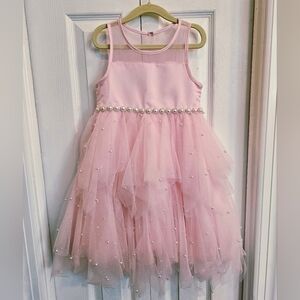 Pink Tulle Dress with Pearl Accents Girls 5